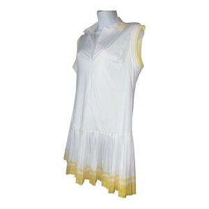 White Dress with Yellow & White Striped Accents — Approx. Size L,